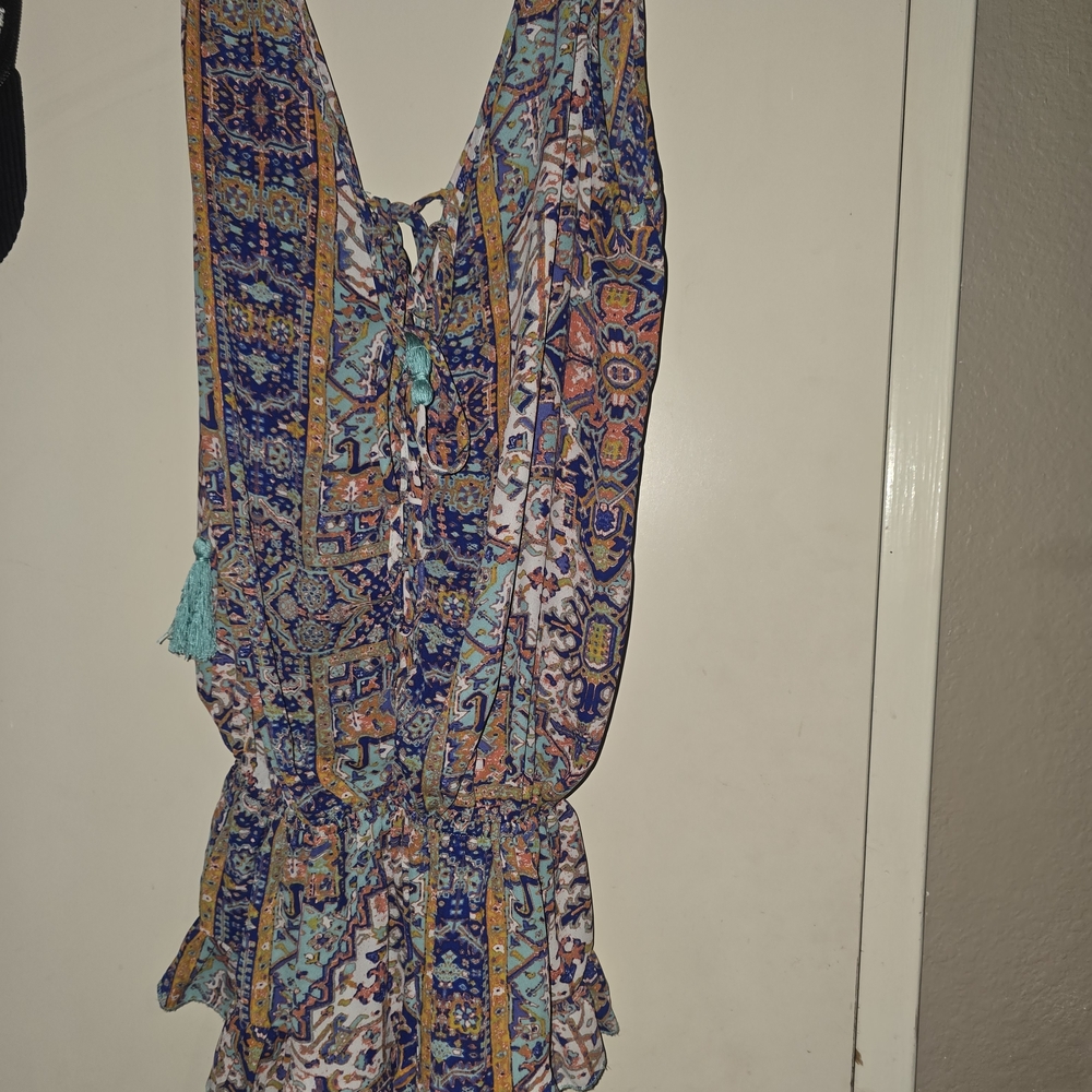 Olivaceous Blue and Orange Patterned Backless Dress